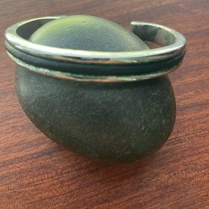 Silver and leather cuff bracelet
